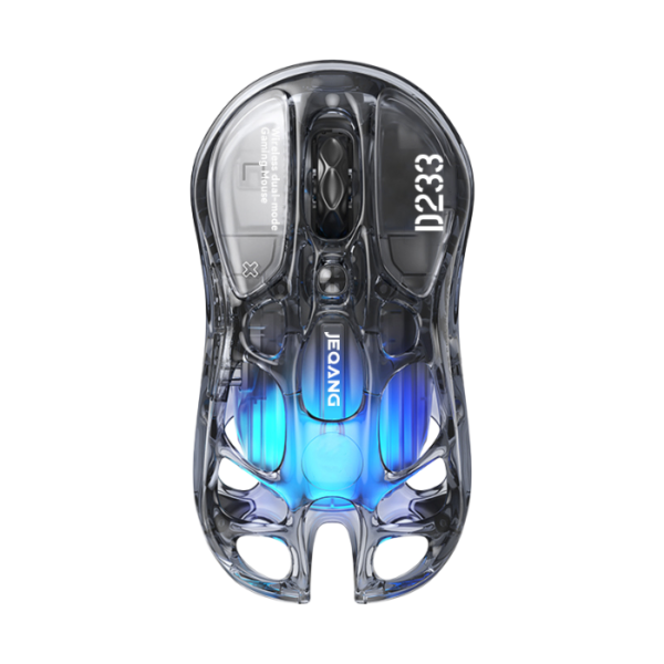 JW-D233 Transparent RGB Wireless Mouse – Dual-Mode Bluetooth + 2.4G, Type-C Rechargeable, Ergonomic Design, 1600 DPI
